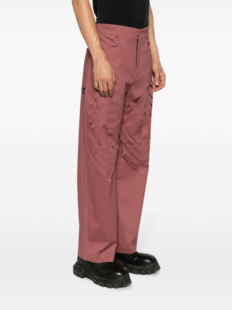 Pink Double Laser-cut Straight-leg Trousers