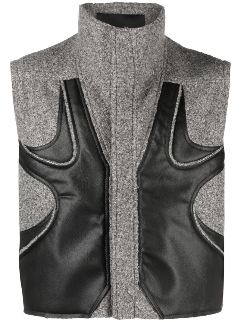 Grey Funnel Neck Panelled Gilet