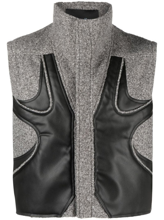 Grey Funnel Neck Panelled Gilet