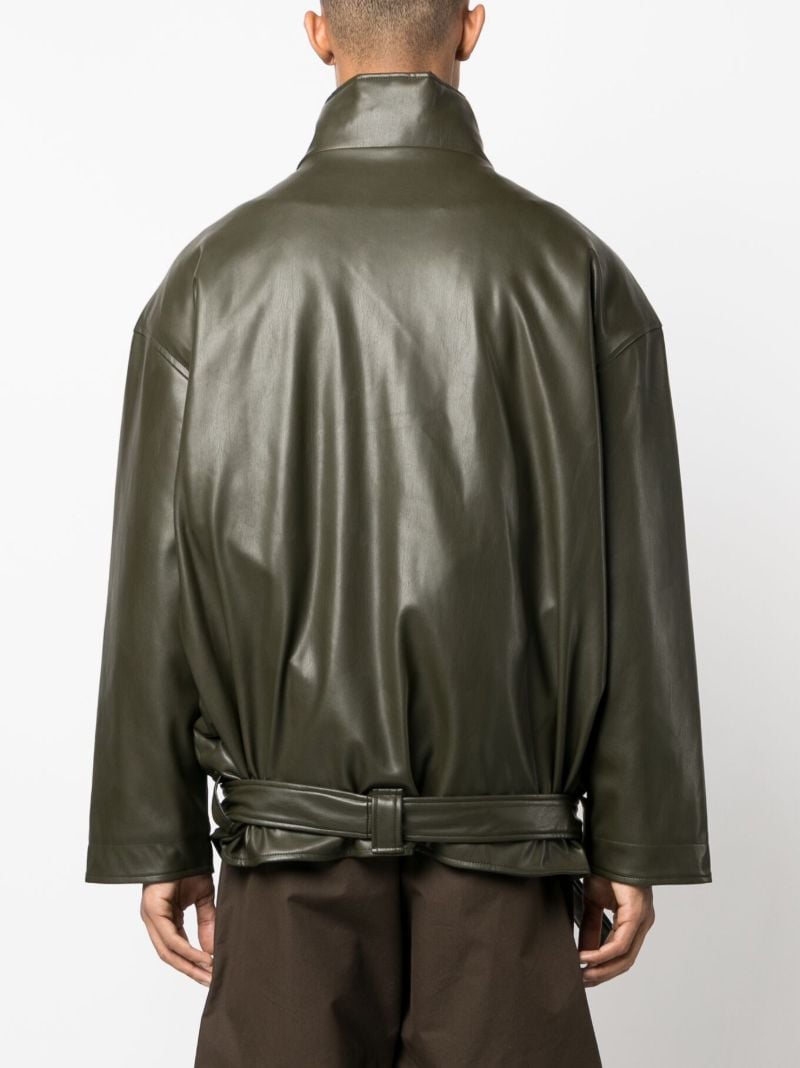 Green Tie-waist Faux-leather Jacket