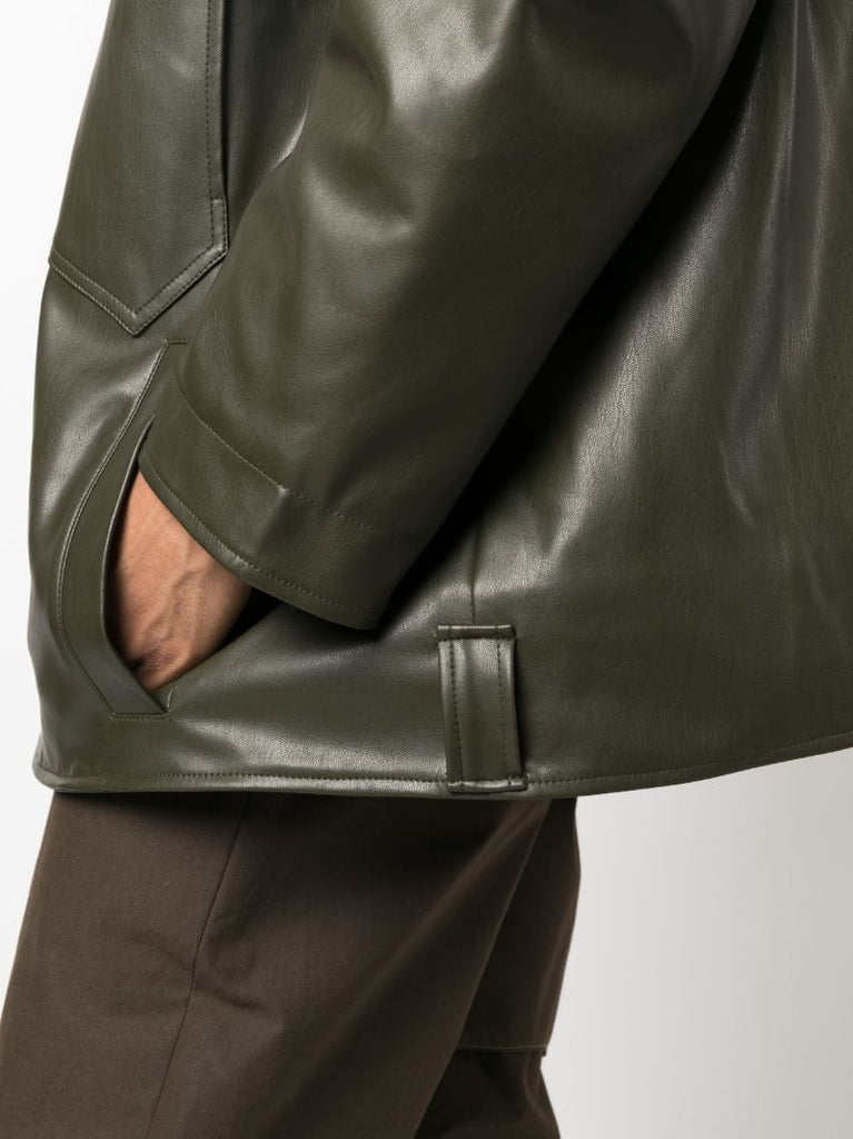 Green Tie-waist Faux-leather Jacket