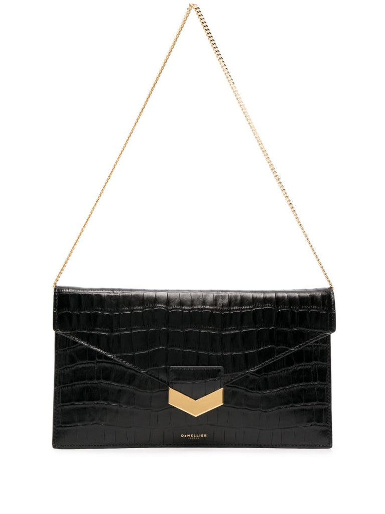 Black London Crocodile-embossed Shoulder Bag