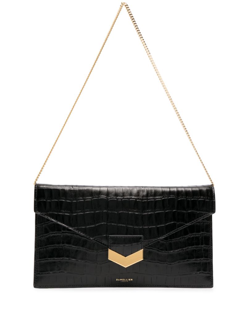 Black London Crocodile-embossed Shoulder Bag