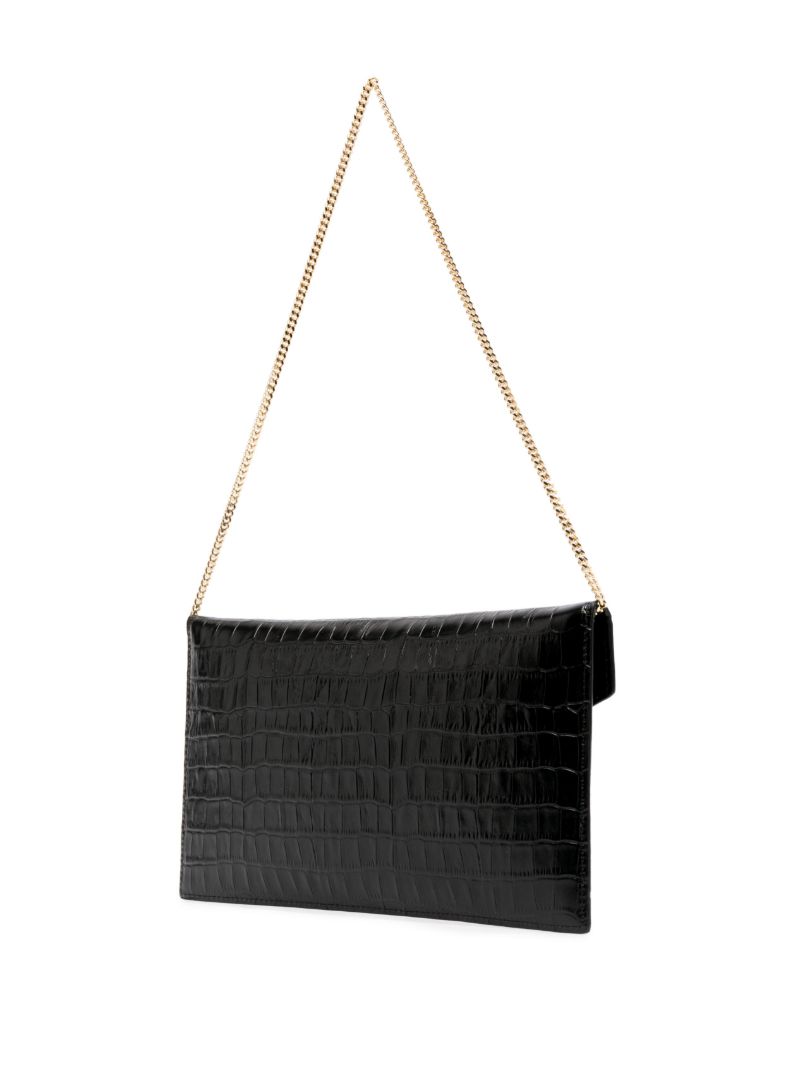 Black London Crocodile-embossed Shoulder Bag