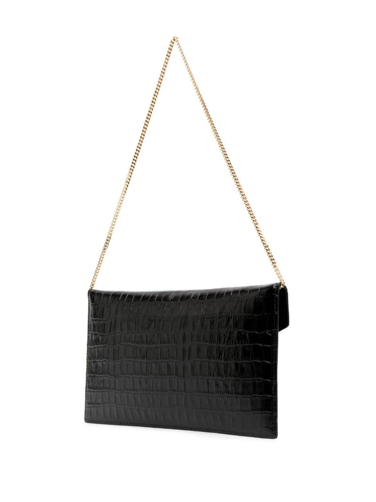 Black London Crocodile-embossed Shoulder Bag