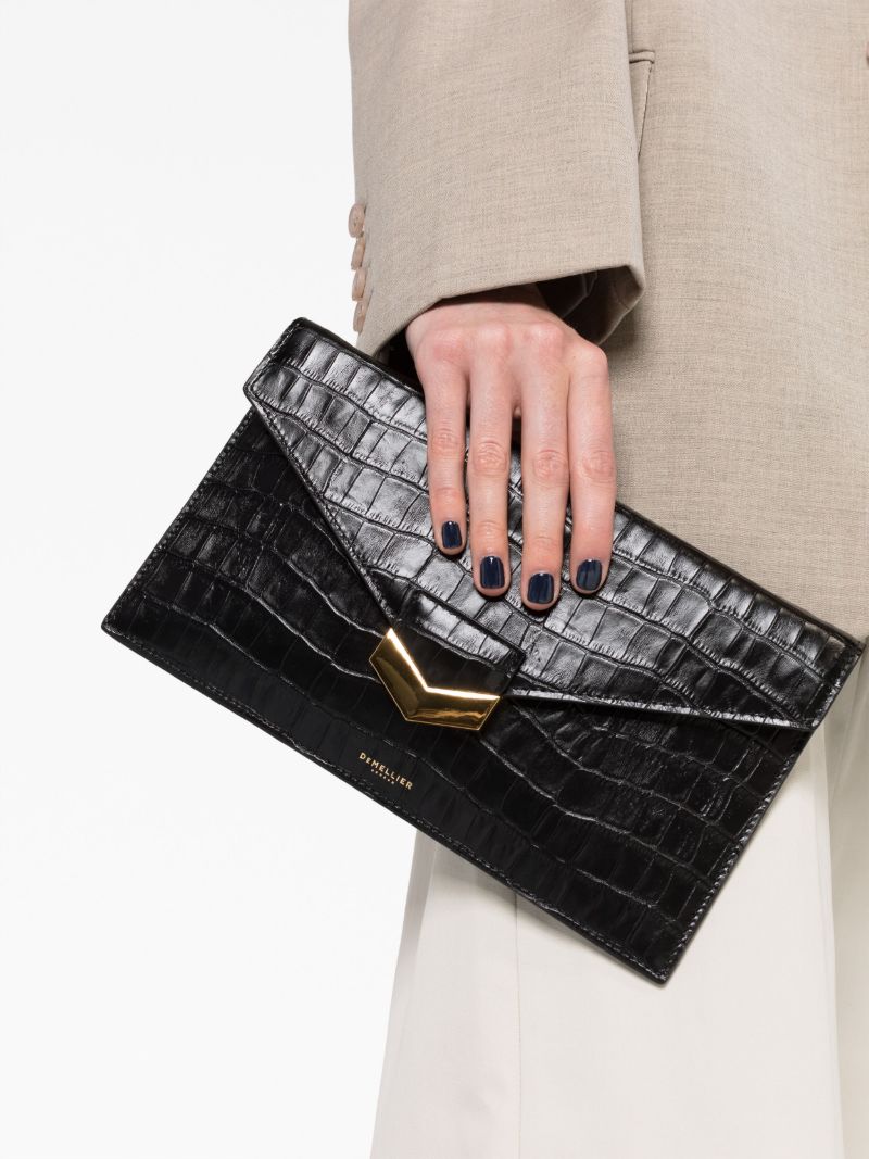 Black London Crocodile-embossed Shoulder Bag