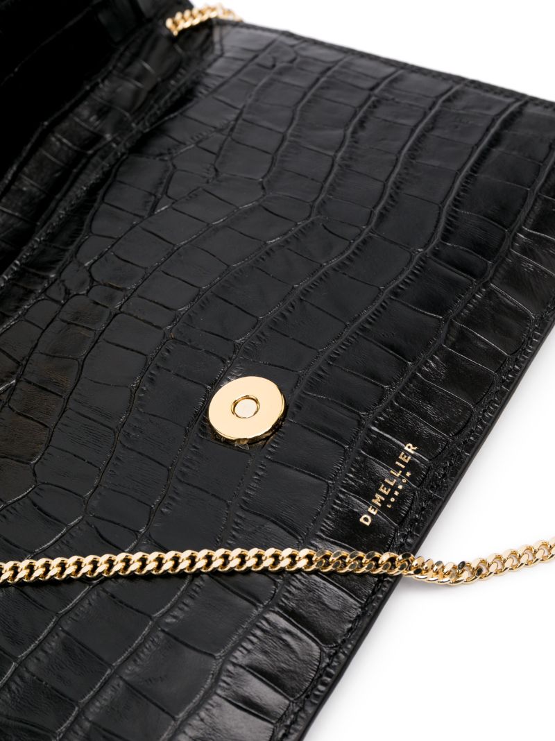 Black London Crocodile-embossed Shoulder Bag
