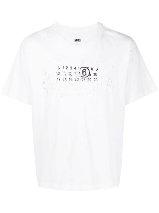 White Numbers Logo Cotton T-shirt