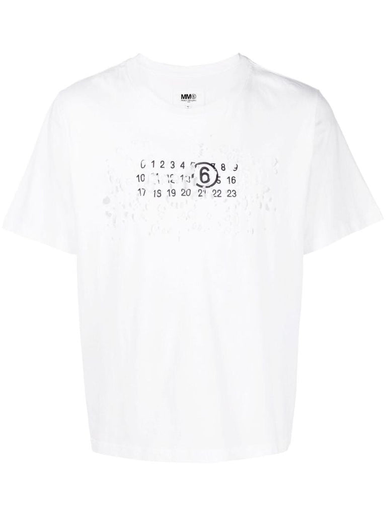 White Numbers Logo Cotton T-shirt