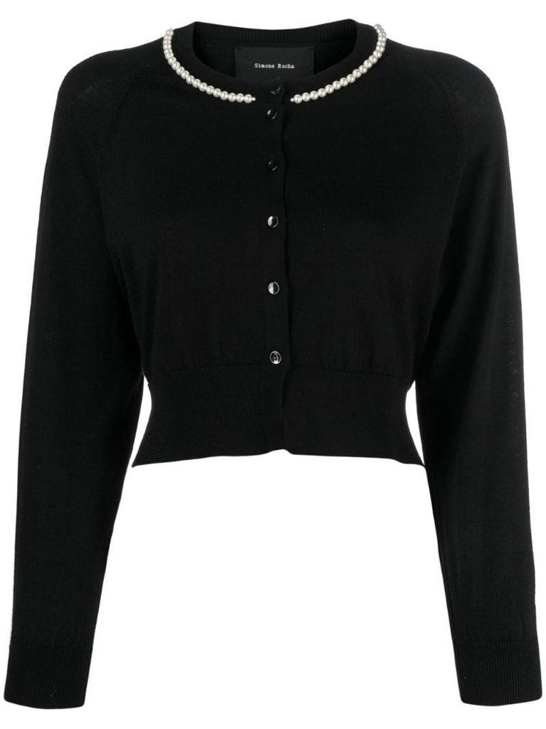 Black Faux Pearl-embellished Cardigan