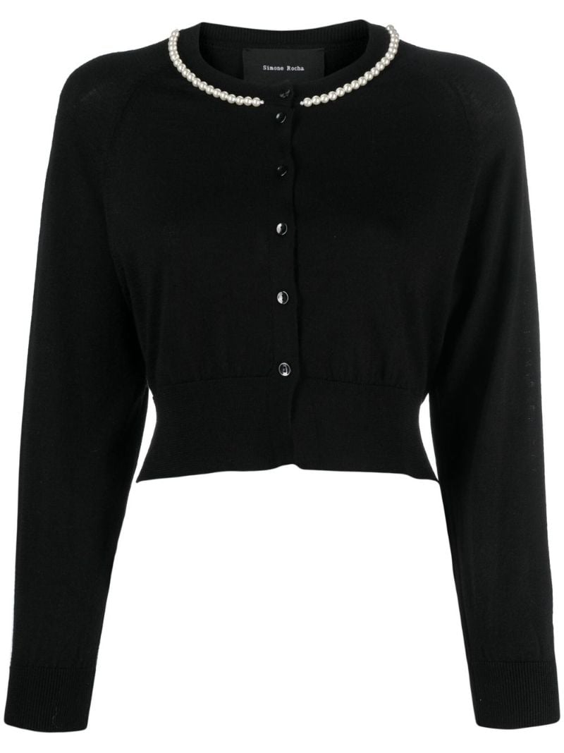 Black Faux Pearl-embellished Cardigan