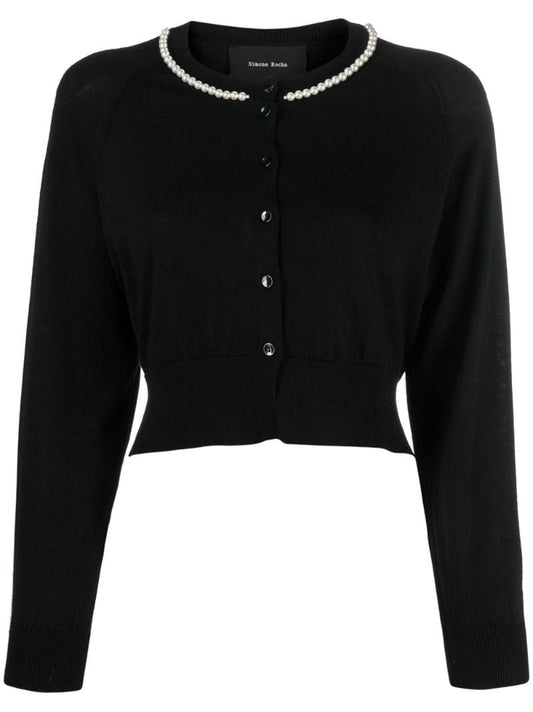 Black Faux Pearl-embellished Cardigan