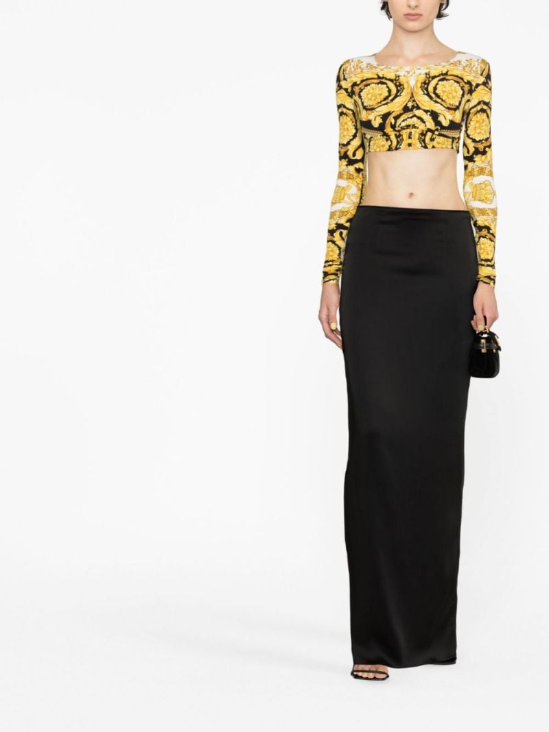 Yellow Barocco Print Cropped Top