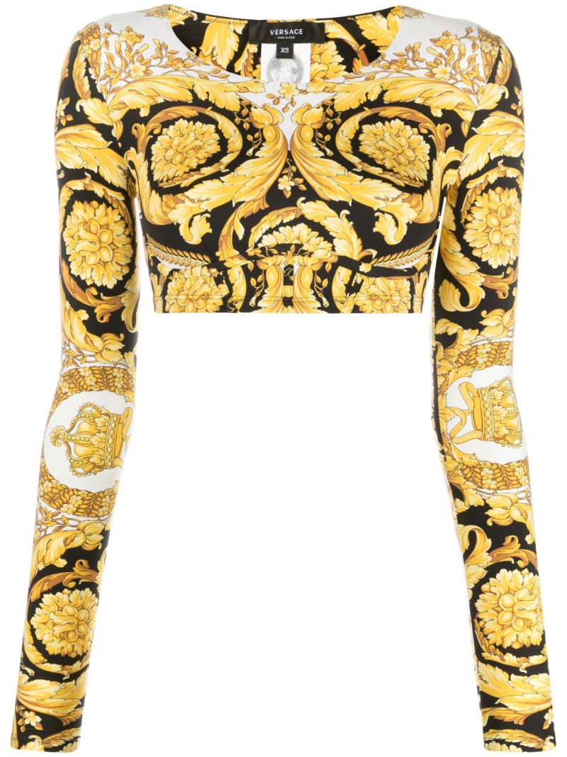 Yellow Barocco Print Cropped Top