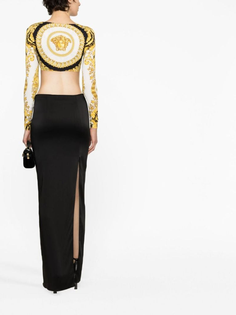 Yellow Barocco Print Cropped Top