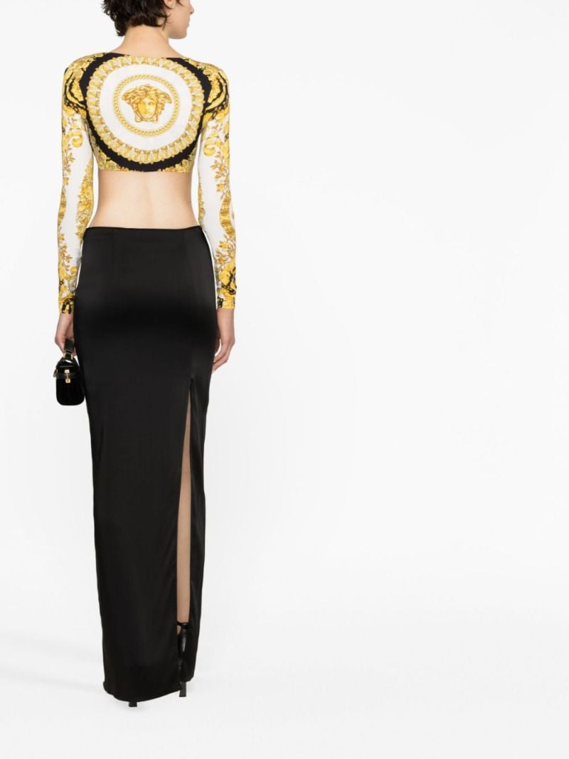 Yellow Barocco Print Cropped Top