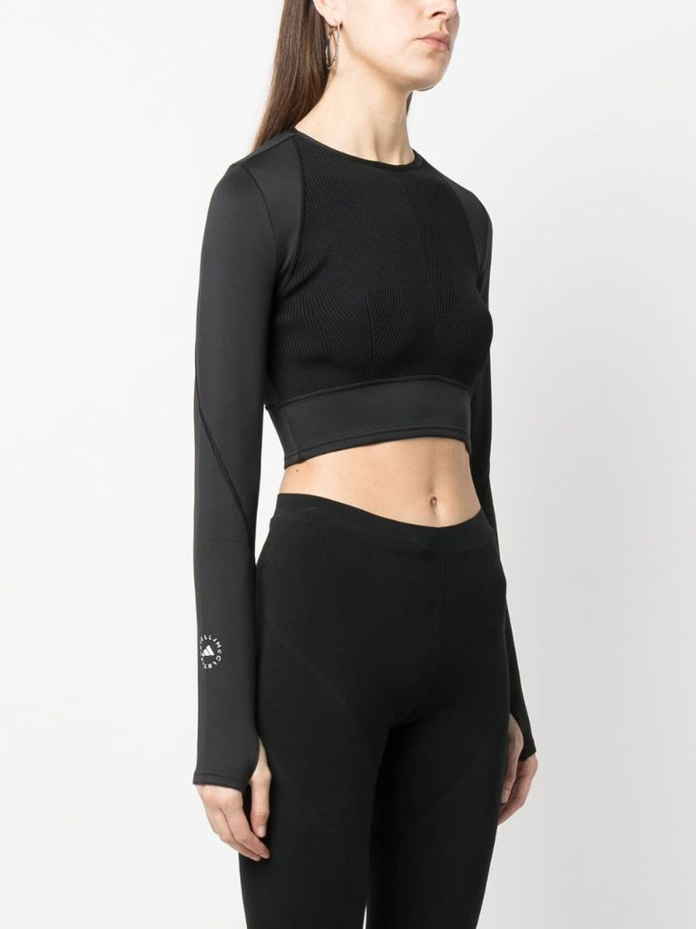 Black Truestrength Ribbed-knit Crop Top