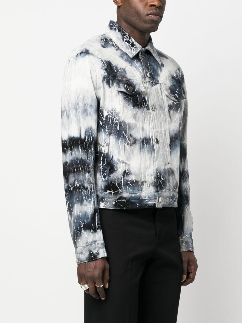 Blue Cracked Effect Denim Jacket
