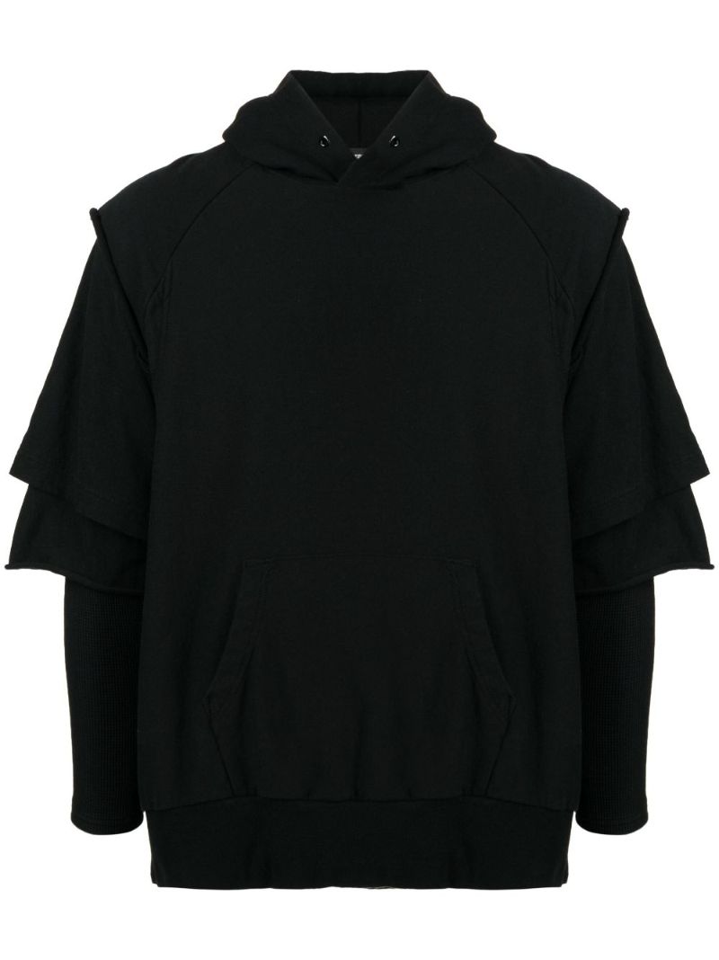 Black Layered-sleeves Cotton Hoodie