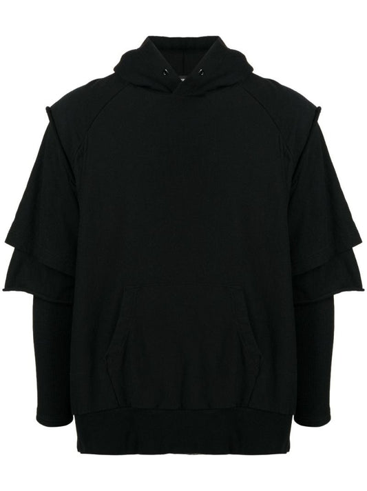 Black Layered-sleeves Cotton Hoodie