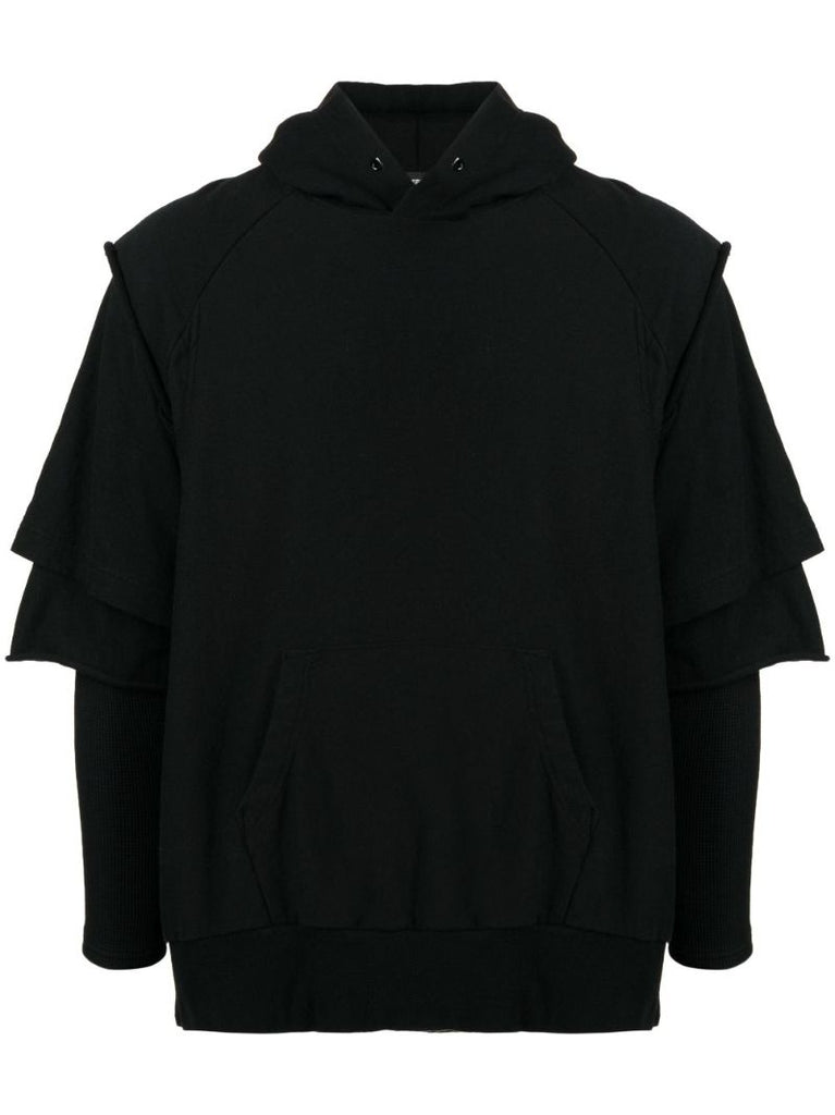 Black Layered-sleeves Cotton Hoodie