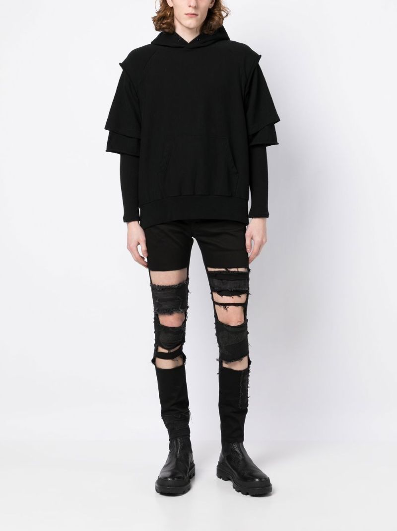 Black Layered-sleeves Cotton Hoodie