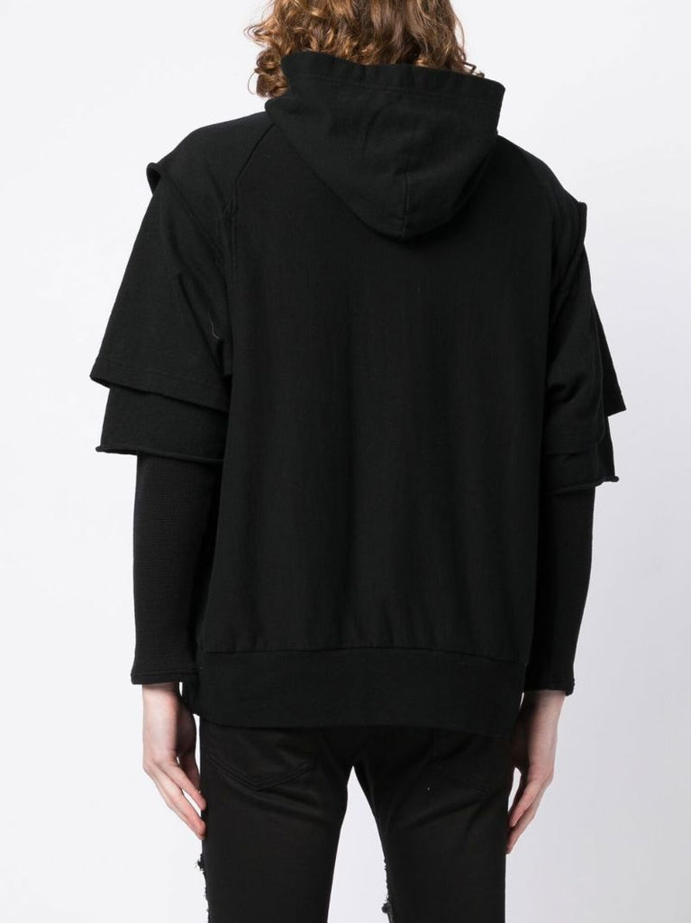 Black Layered-sleeves Cotton Hoodie