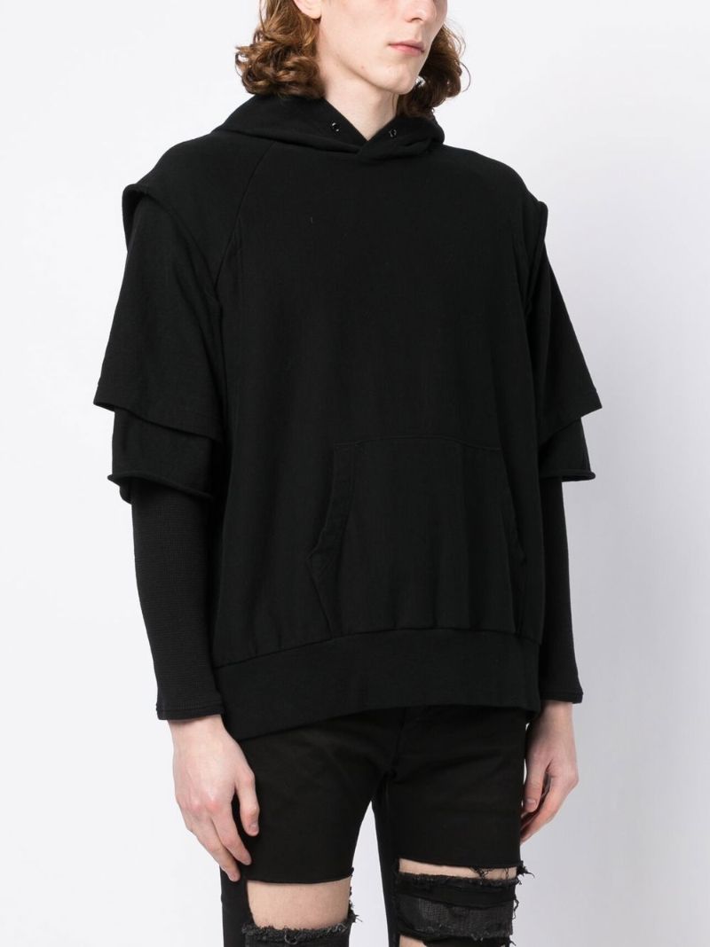 Black Layered-sleeves Cotton Hoodie