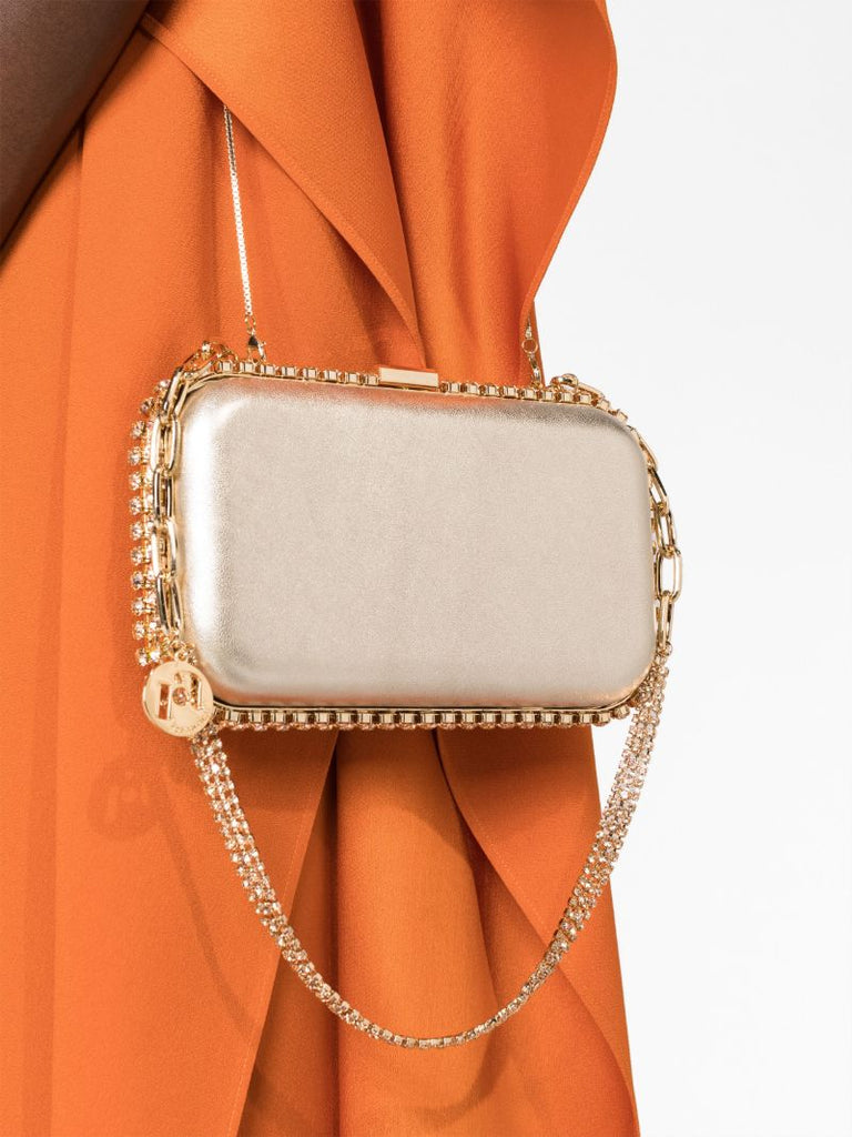Gold-tone Clio Leather Clutch Bag