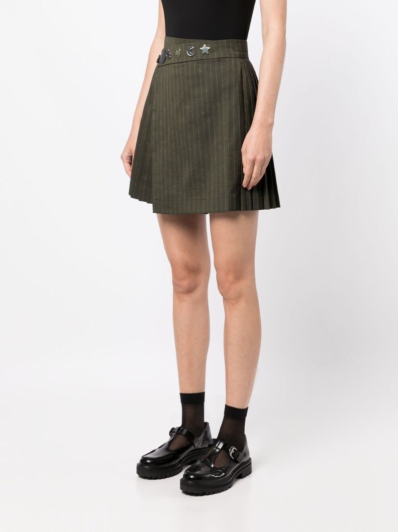 Green Pinstripe Pleated Mini Skirt