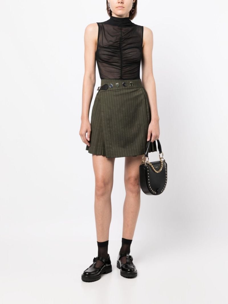 Green Pinstripe Pleated Mini Skirt