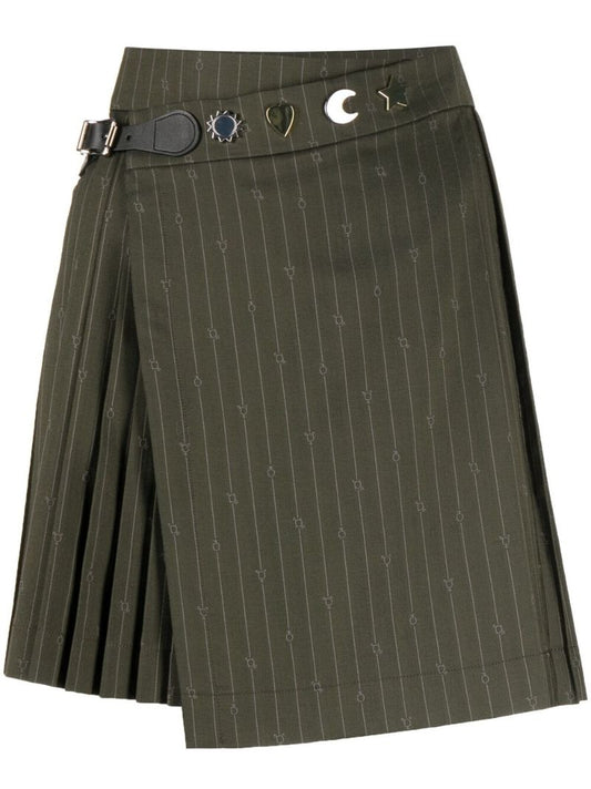 Green Pinstripe Pleated Mini Skirt