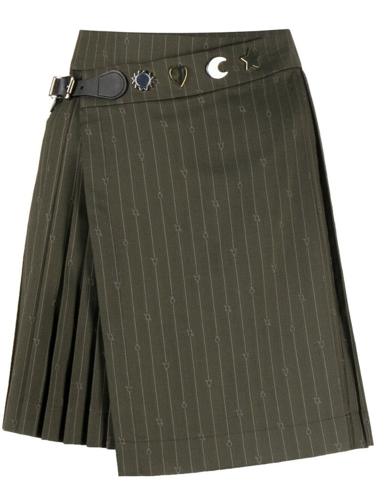 Green Pinstripe Pleated Mini Skirt