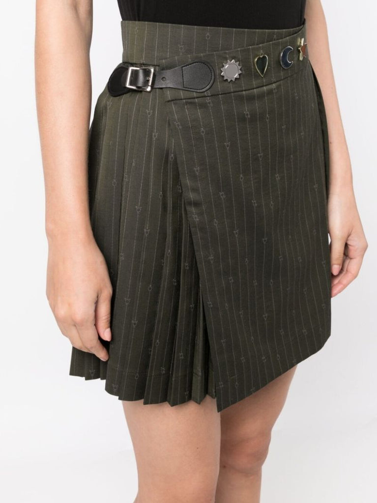 Green Pinstripe Pleated Mini Skirt