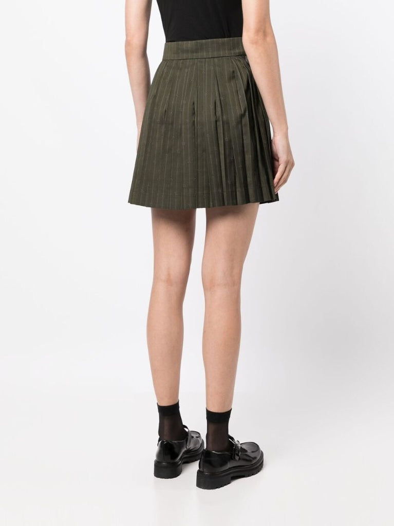 Green Pinstripe Pleated Mini Skirt