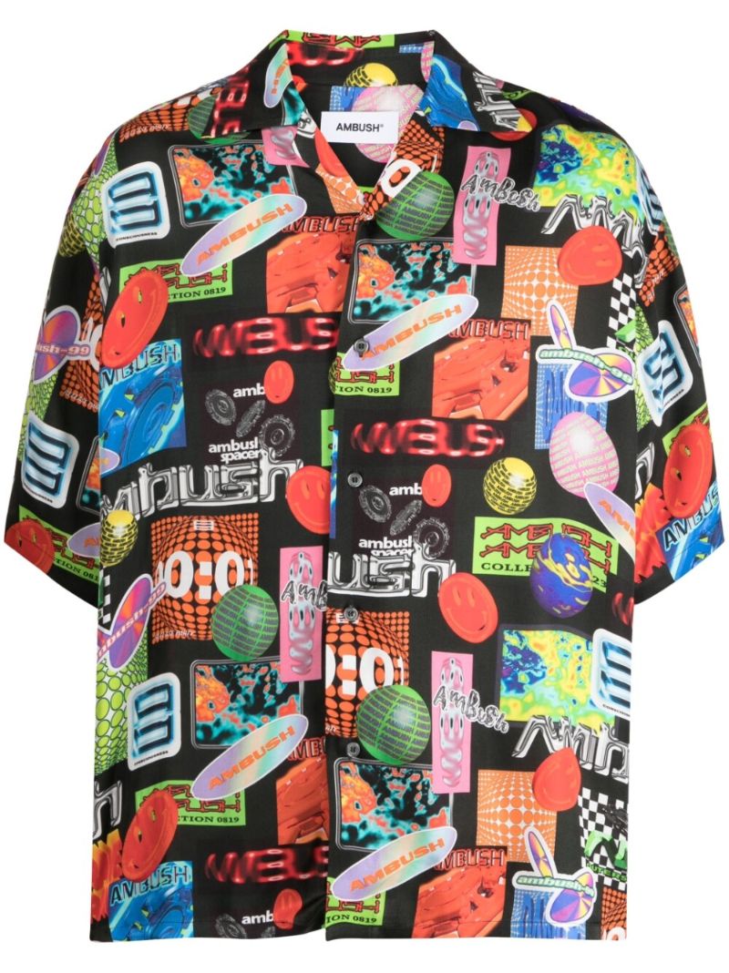 Black Graphic Print Short Sleeved Shirt