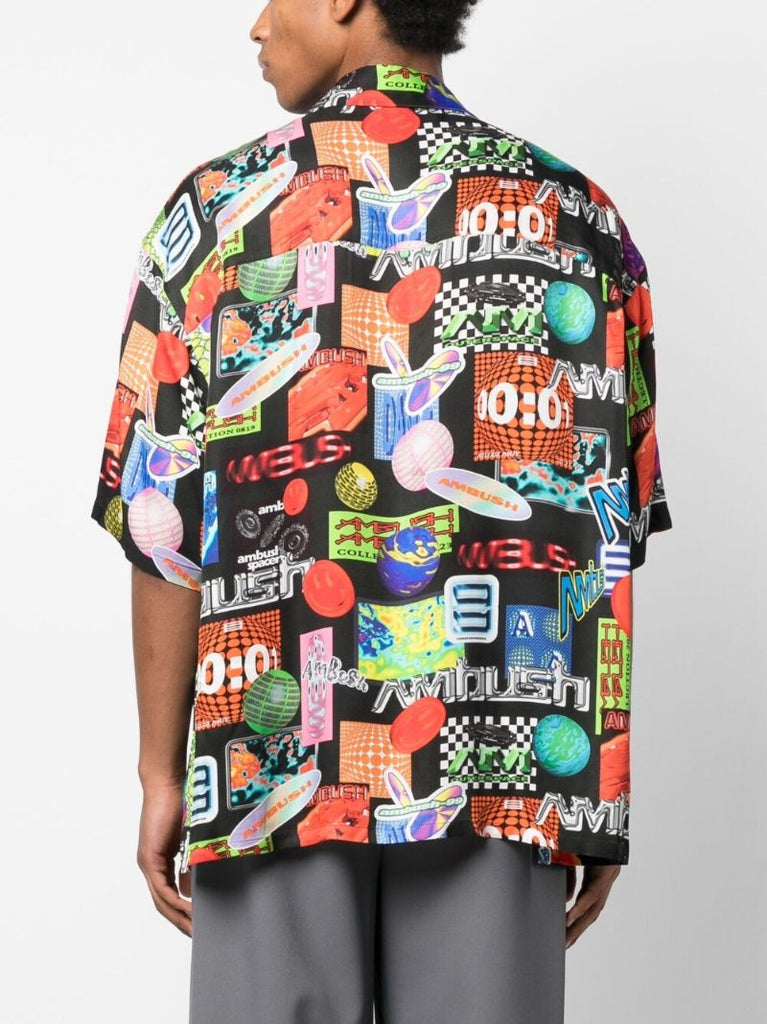 Black Graphic Print Short Sleeved Shirt
