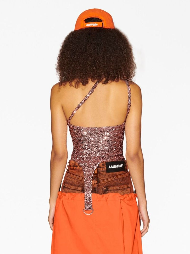 Pink Asymmetric Sequin Crop Top