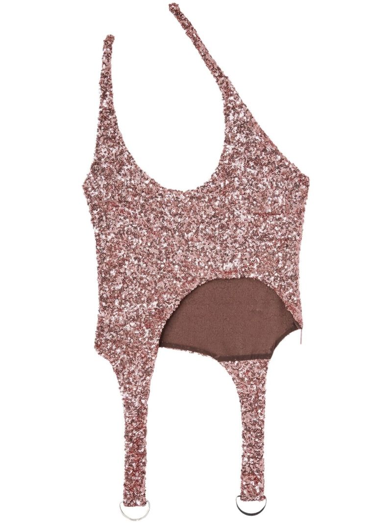 Pink Asymmetric Sequin Crop Top