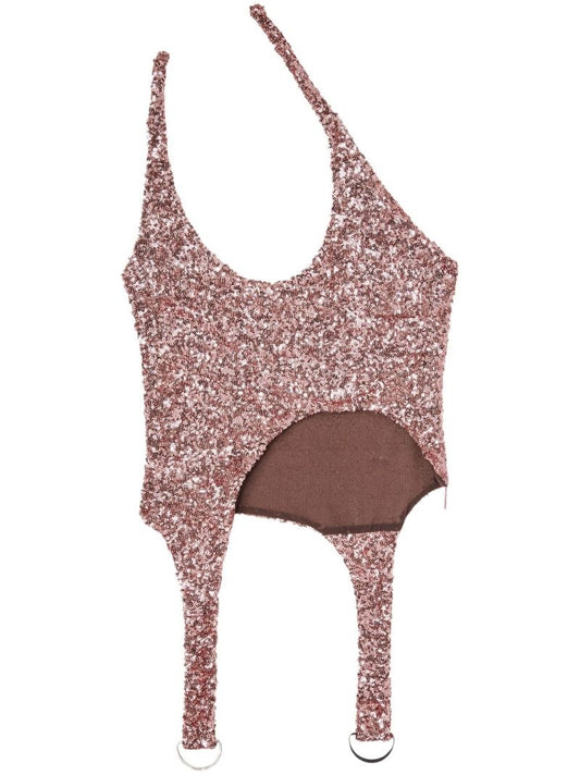 Pink Asymmetric Sequin Crop Top