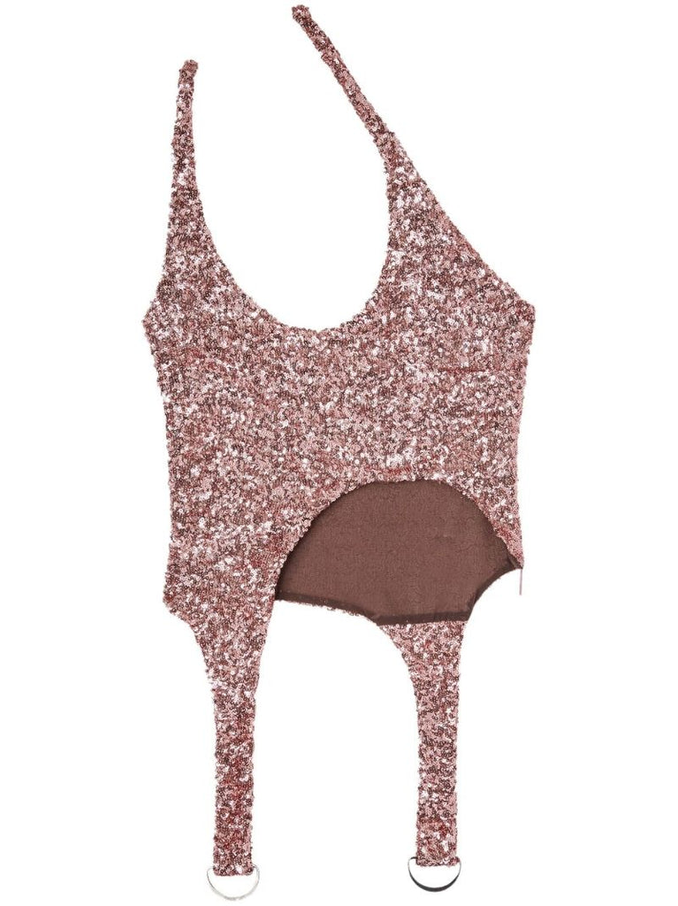 Pink Asymmetric Sequin Crop Top