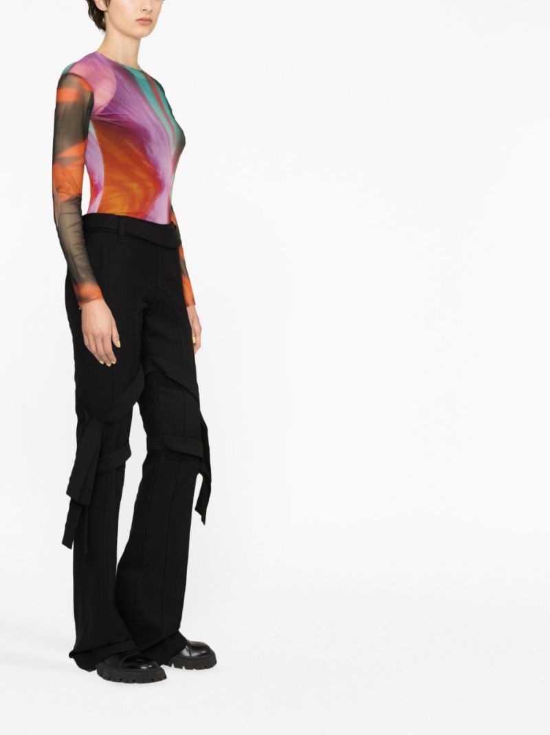 Black Strap-detail Flared Trousers