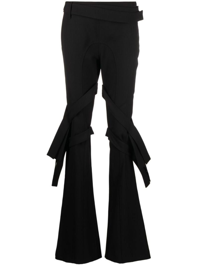 Black Strap-detail Flared Trousers