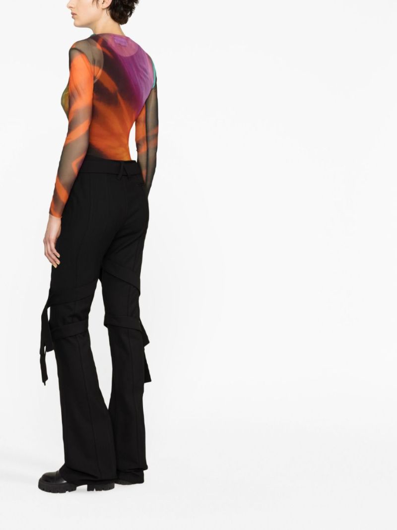 Black Strap-detail Flared Trousers