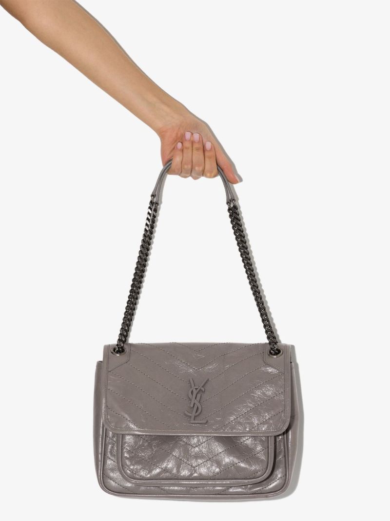 Grey Niki Medium Leather Shoulder Bag