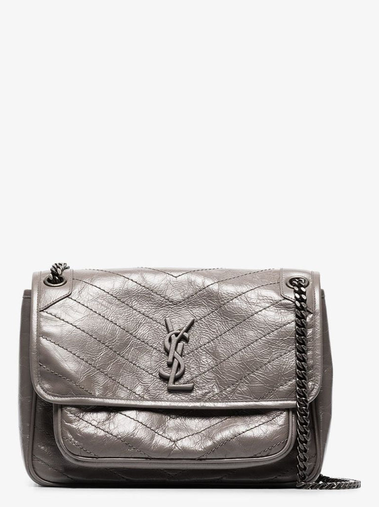 Grey Niki Medium Leather Shoulder Bag