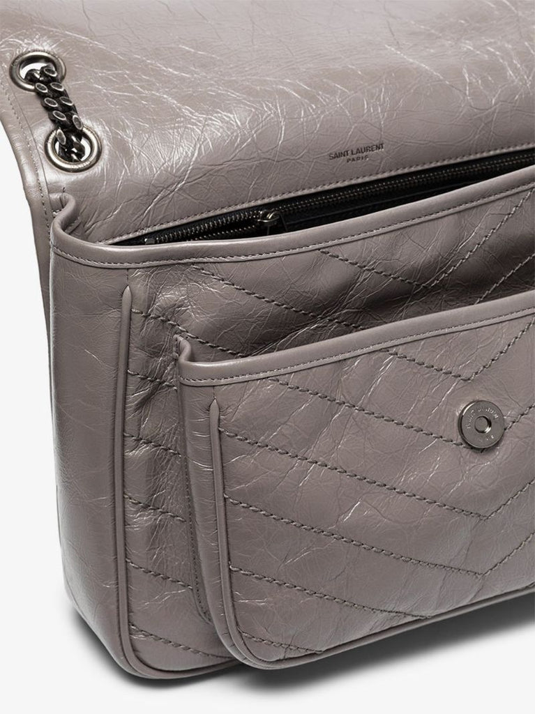 Grey Niki Medium Leather Shoulder Bag