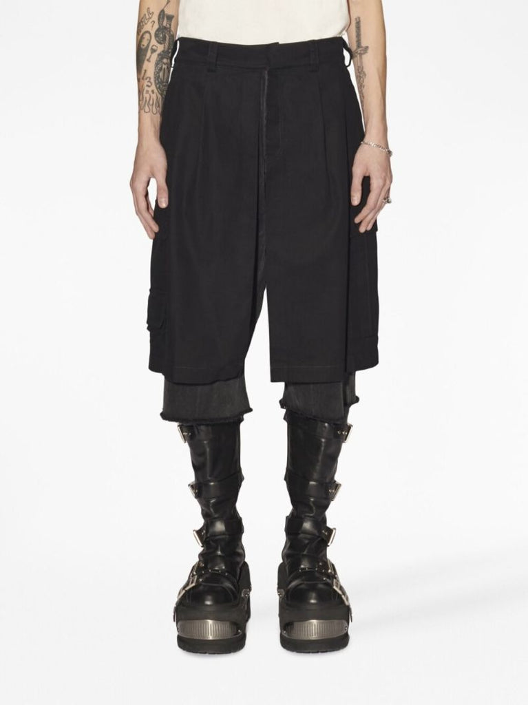 Black Layered Cotton Shorts