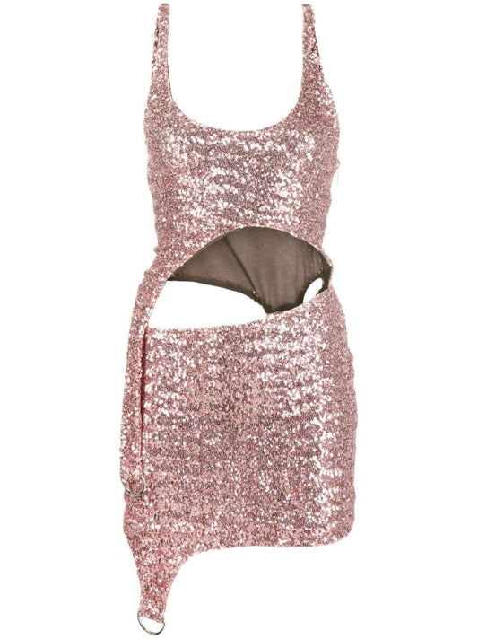 Pink Asymmetric Sequin-embellished Mini Dress
