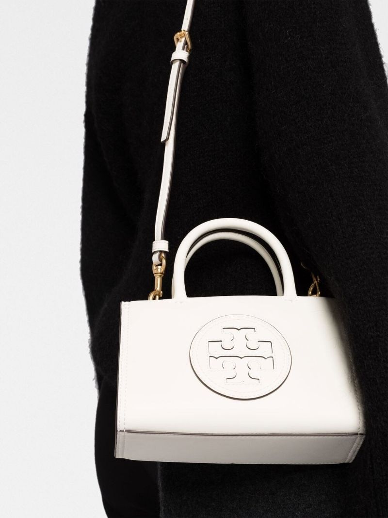 White Logo Patch Leather Tote Bag